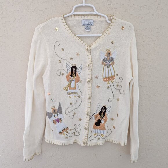 Vintage CB Collections Angel Embroidered Beaded Cardigan Size PM - Picture 1 of 7